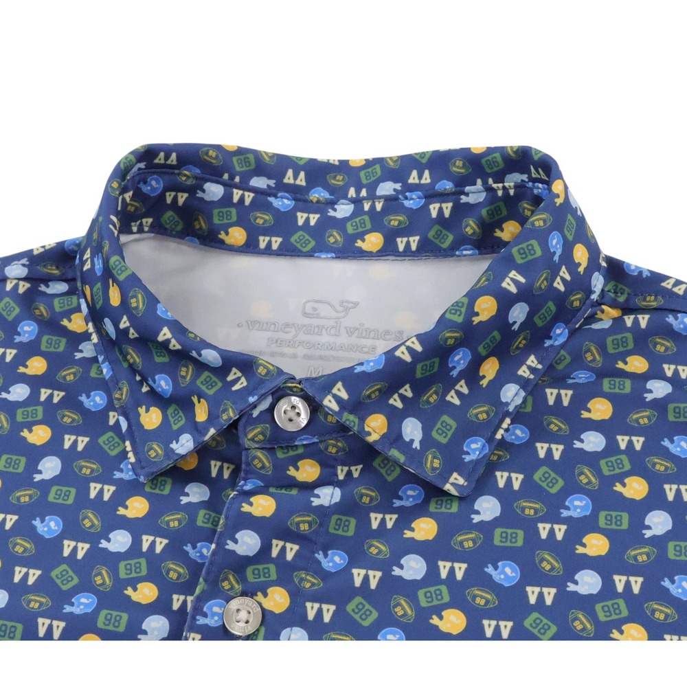 Vineyard Vines Polo Shirt Mens Medium Blue Football Helmet AOP Print Golf